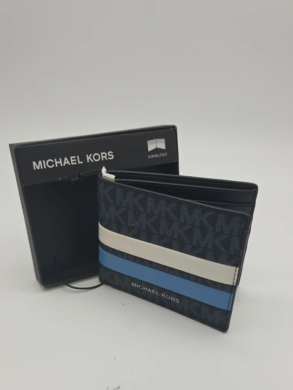 Michael Kors Black Wallet with White & Blue Stripes